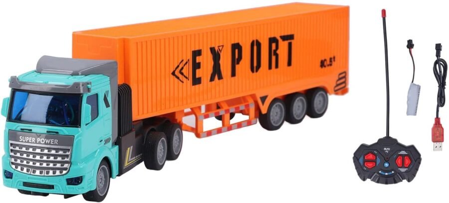 Camión De Carga Contenedor Export A Control Remoto Verde Agua Y Naranja
