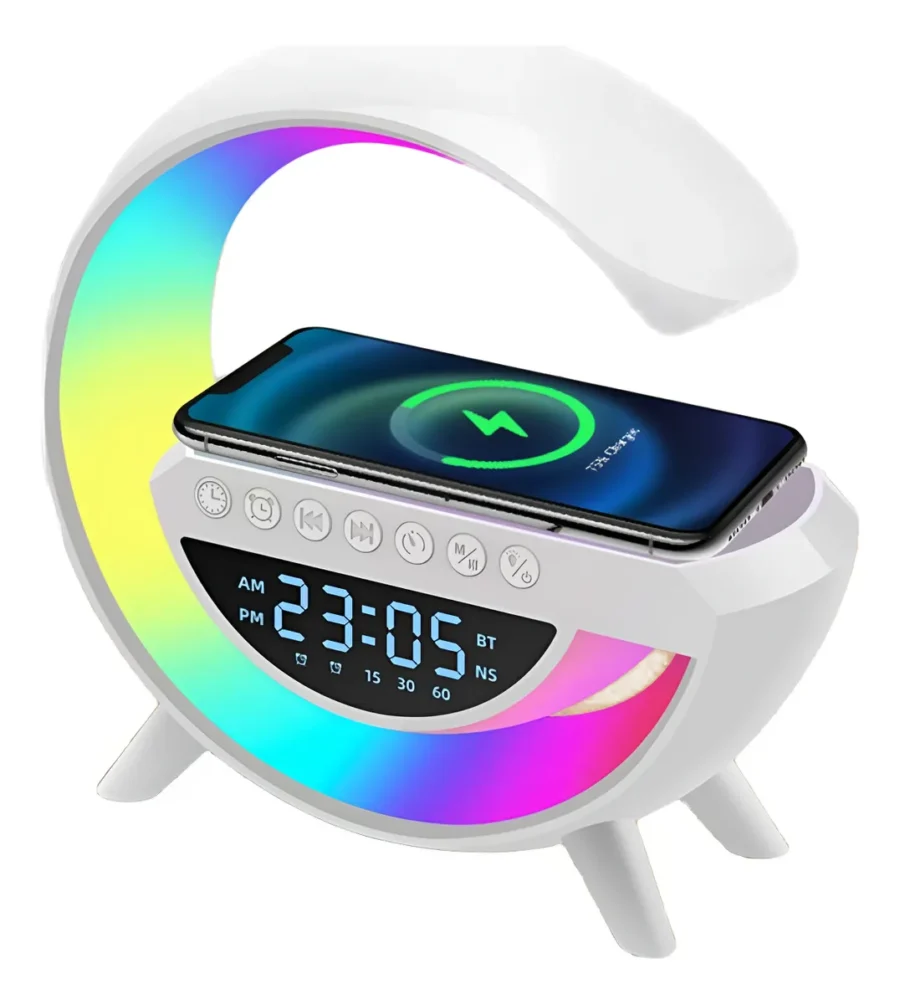 Lámpara Reloj Led Forma G Cargador Celular Bluetooth