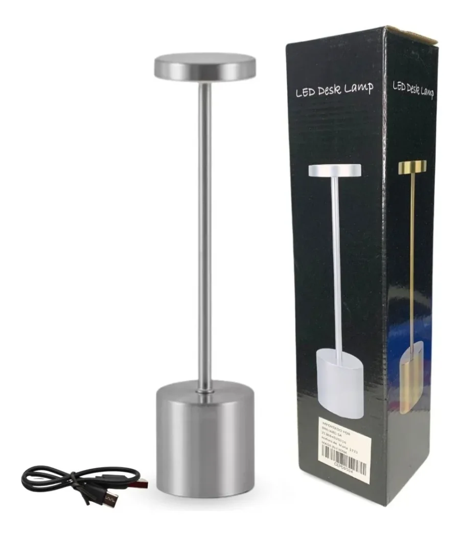 Lámpara De Escritorio Recargable Digital Plateada Gris