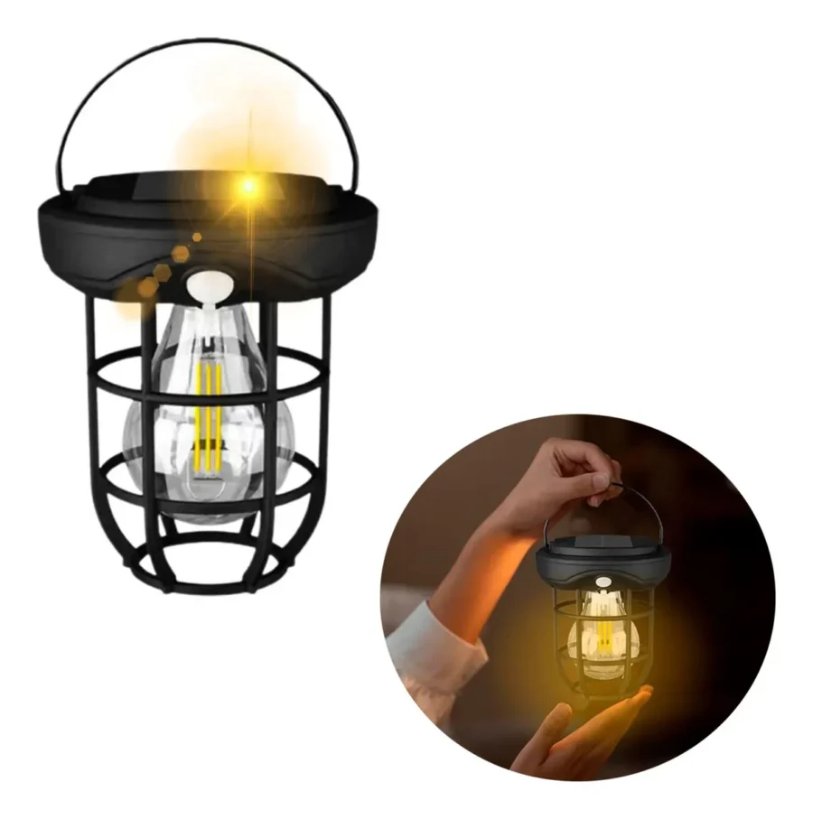 Farol Solar Exterior Colgante Led Sensor De Movimiento Negro