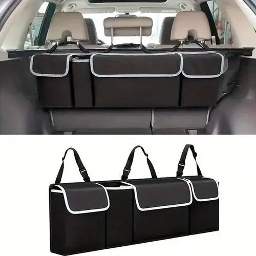 Organizador De Auto Baúl Maletero Plegable Valija Respaldo Borde Gris Negro