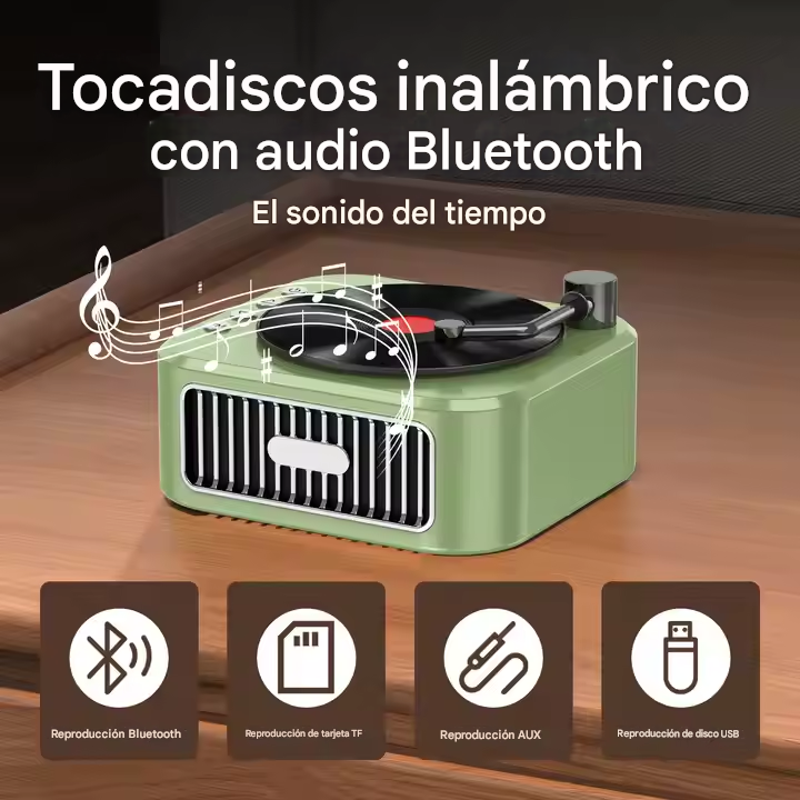 Tocadiscos Clásico Parlante Vintage Bluetooth Radio Usb