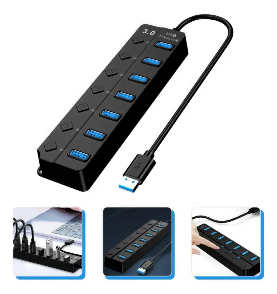 Adaptador Hub Usb 2.0 7 Usb Interruptores On/off En Cada Usb