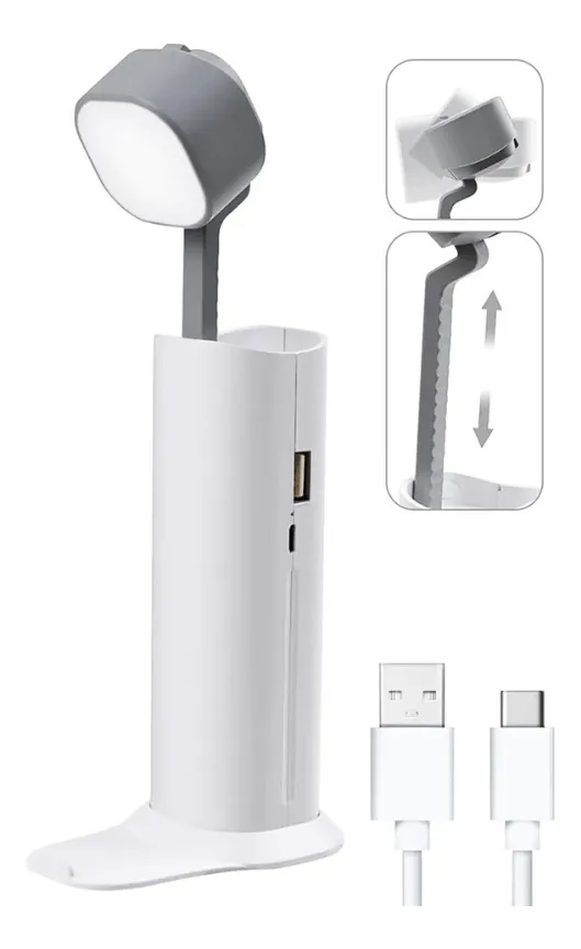 Lampara Retráctil Recargable De Escritorio Con Power Bank Y Soporte Para Celular